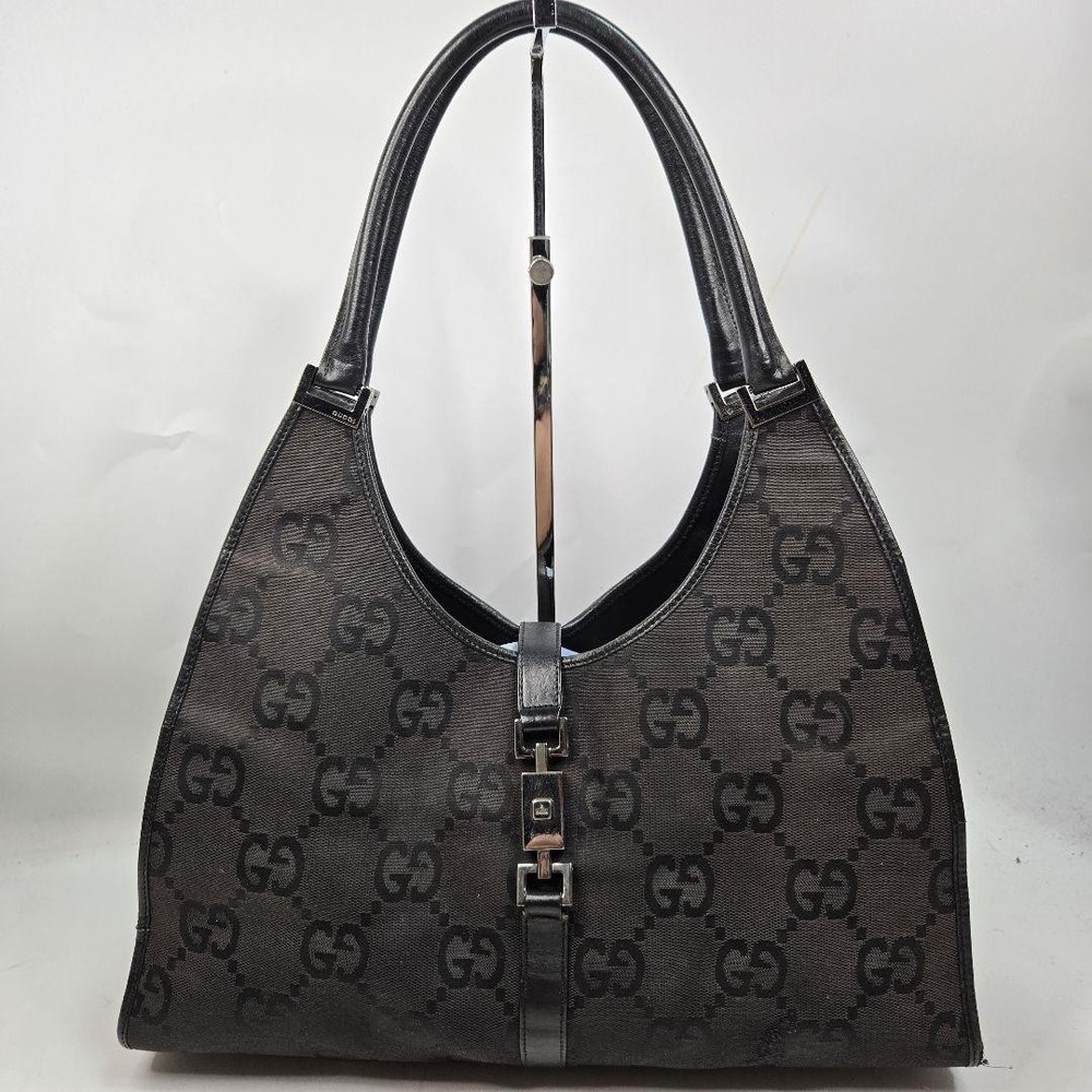 Gucci Jackie Jumbo GG Canvas Leather Shoulder Tote Bag Large