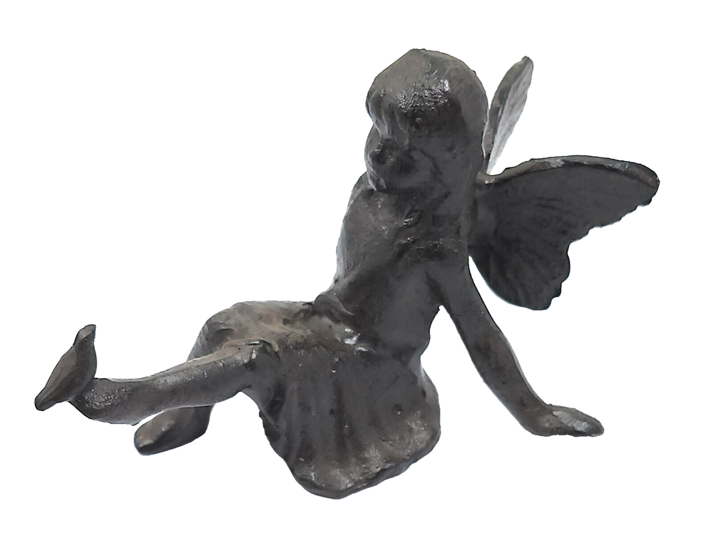 Fairy Figurine Bird Sitting Angel Cherub Garden Statue Rustic Cast Iron