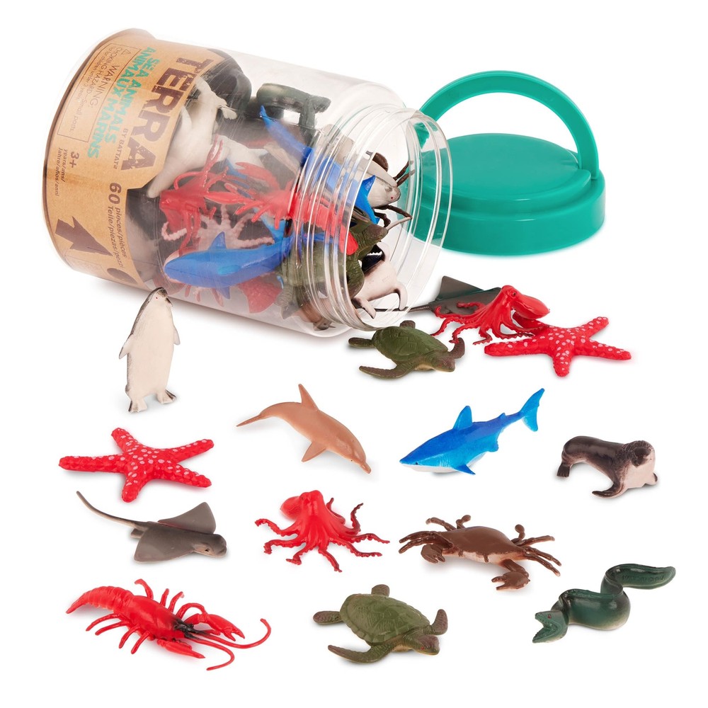 Terra by Battat - 60 Pcs Ocean Animal Figurines - Plastic Mini Sea Animal Toys -