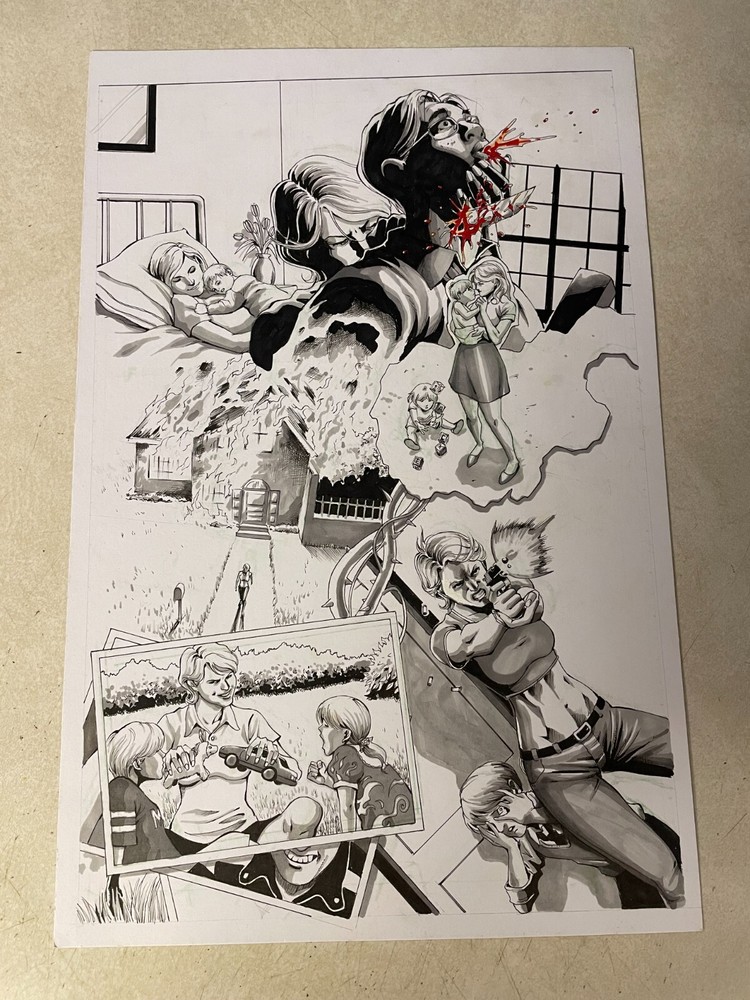 JENNIFER BLOOD #23 original art VIOLENT GRAPHIC KNIFE THRU NECK 2013 FIRE GUNS