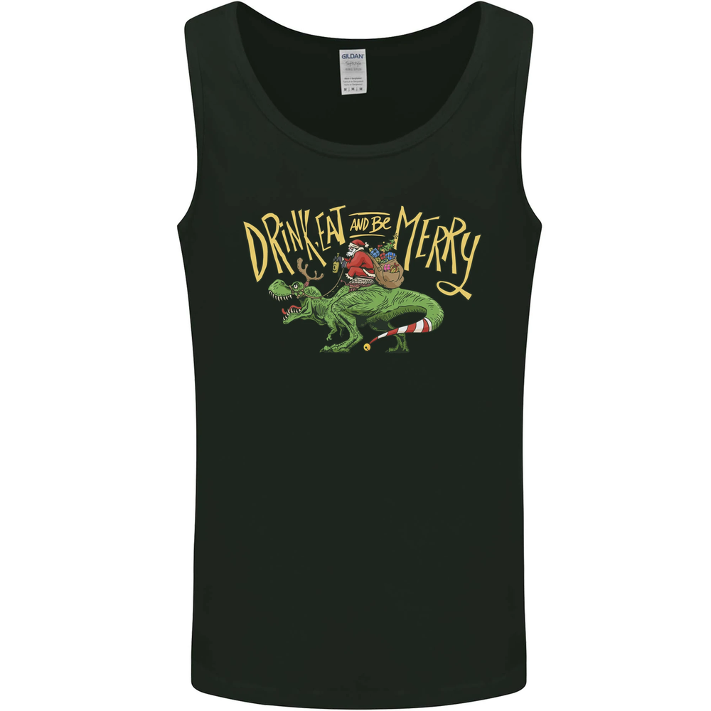 Santa T-Rex Drink Eat Merry Funny Christmas Mens Vest Tank Top