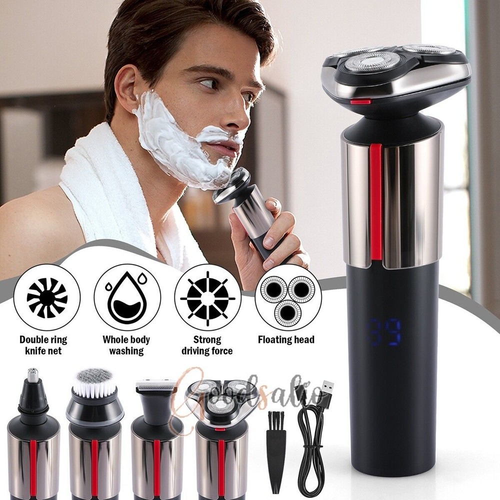 4in1 Mens Rechargeable Electric Shaver Trimmer 360° Rotatio Razor Beard Shaving