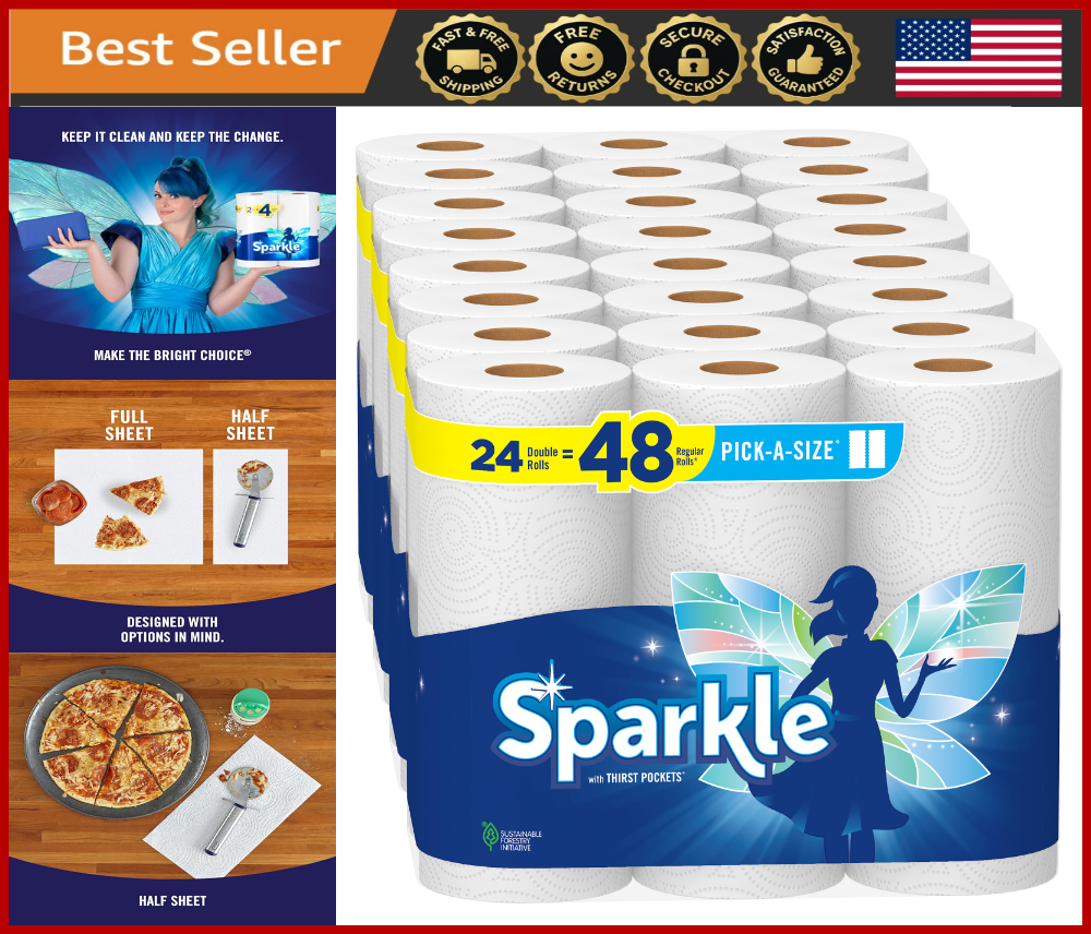 24 Double Rolls Paper Towels, 48 Regular Rolls, Pick-A-Size, Everyday Use