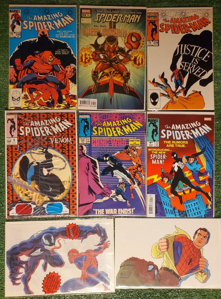 AMAZING SPIDER-MAN #278 #88 #249 #252 #288 #300 3D CARTOON PRINT - COMIC LOT #1