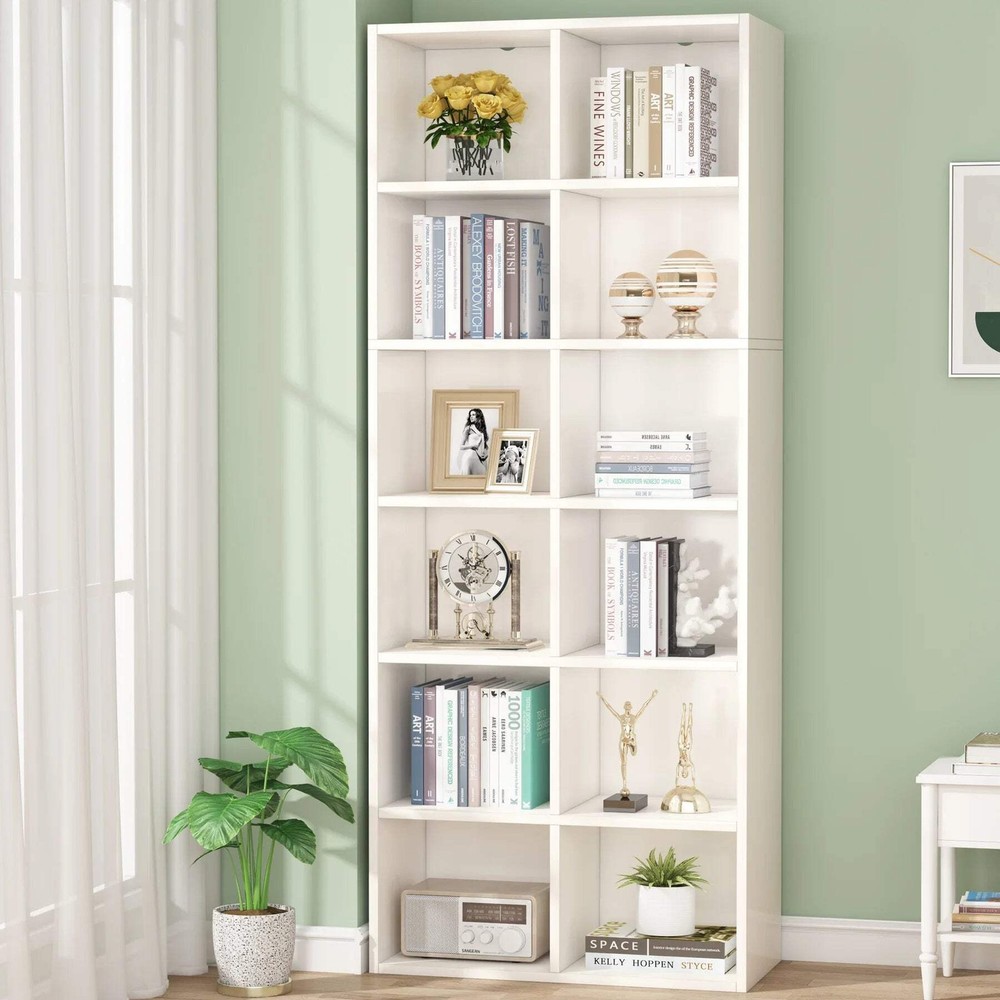 Ljustra 71 Inch Tall 12-Cube Narrow Bookcase for Modern Home Office Storage