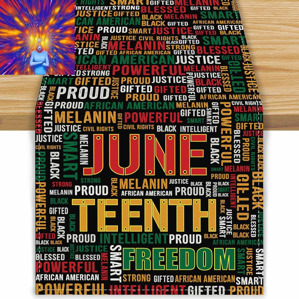 Linen Juneteenth Table Runner Tablecloth Black Red Yellow African American Kwanz