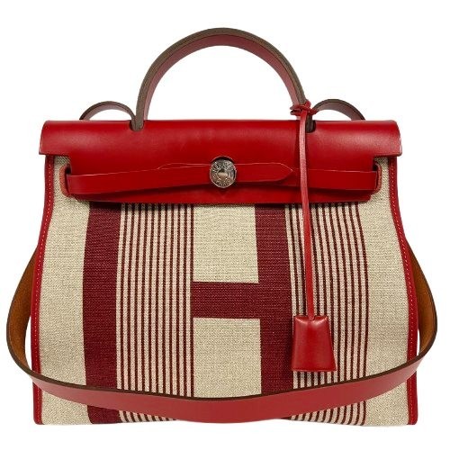 Hermes D 2019 Red Herbag 31 Zip PM Toile Canvas Camp 2way H Vibration 
