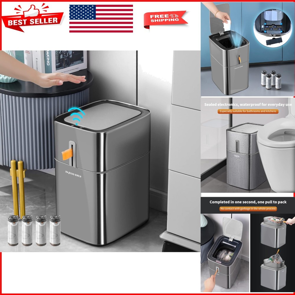 Compact 4 Gallon Stainless Steel Trash Can with Sensor & Easy Bag Replacement