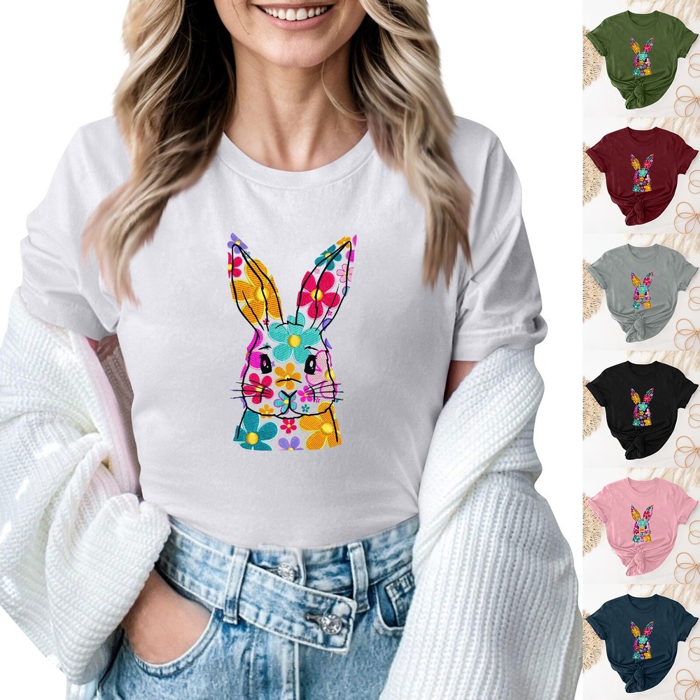 Women's Daily Holiday Printed Short Sleeve Easter Short Sleeve Round Neck Retro