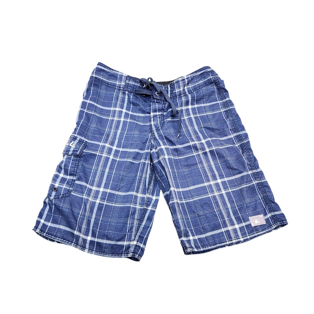 O'Neill Swim Shorts Mens 32 Blue Plaid Hybrid Board Shorts Surf Beach Casual