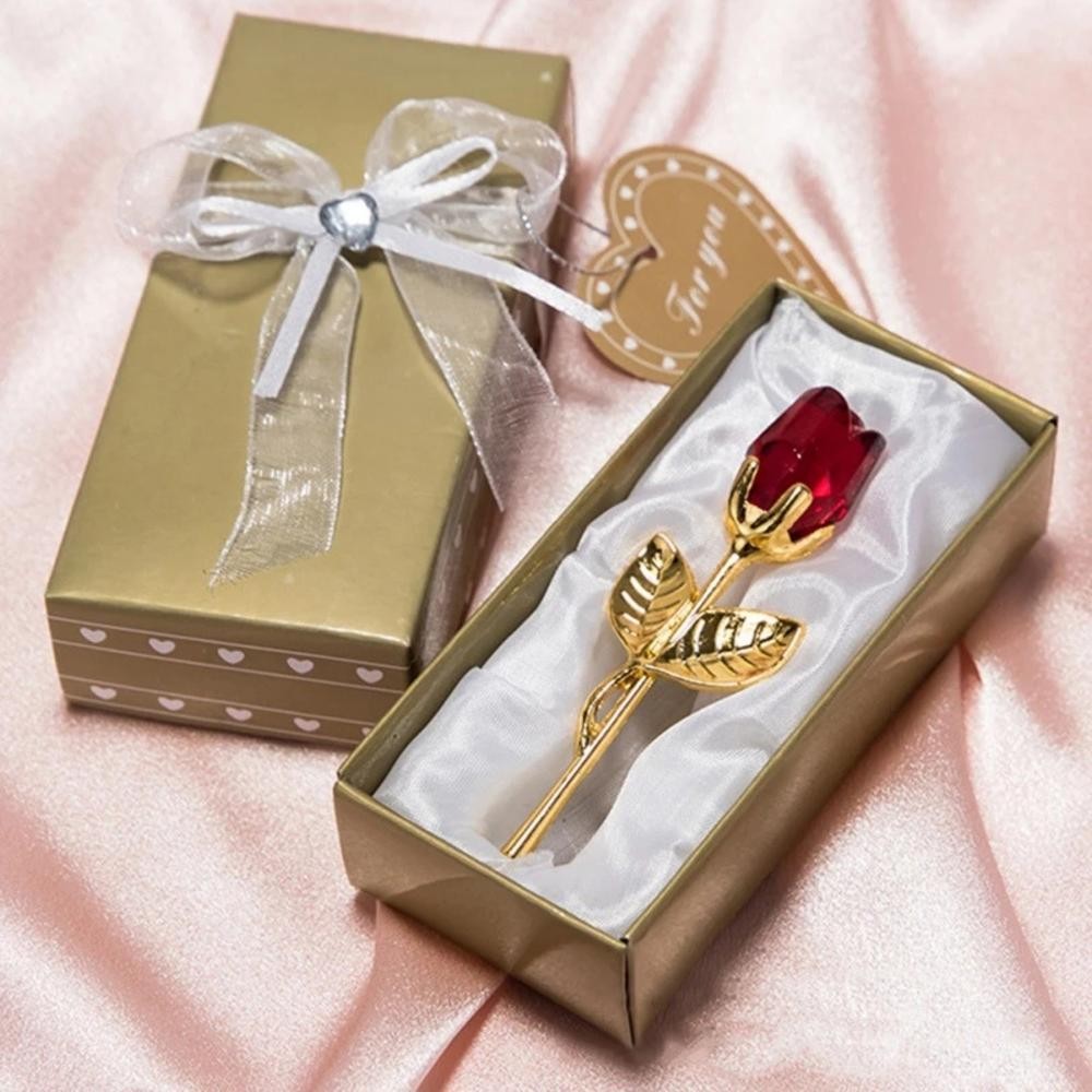 Valentines Day Gift Crystal Glass Rose Artificial Flower Silver Gold Rod Rose-image