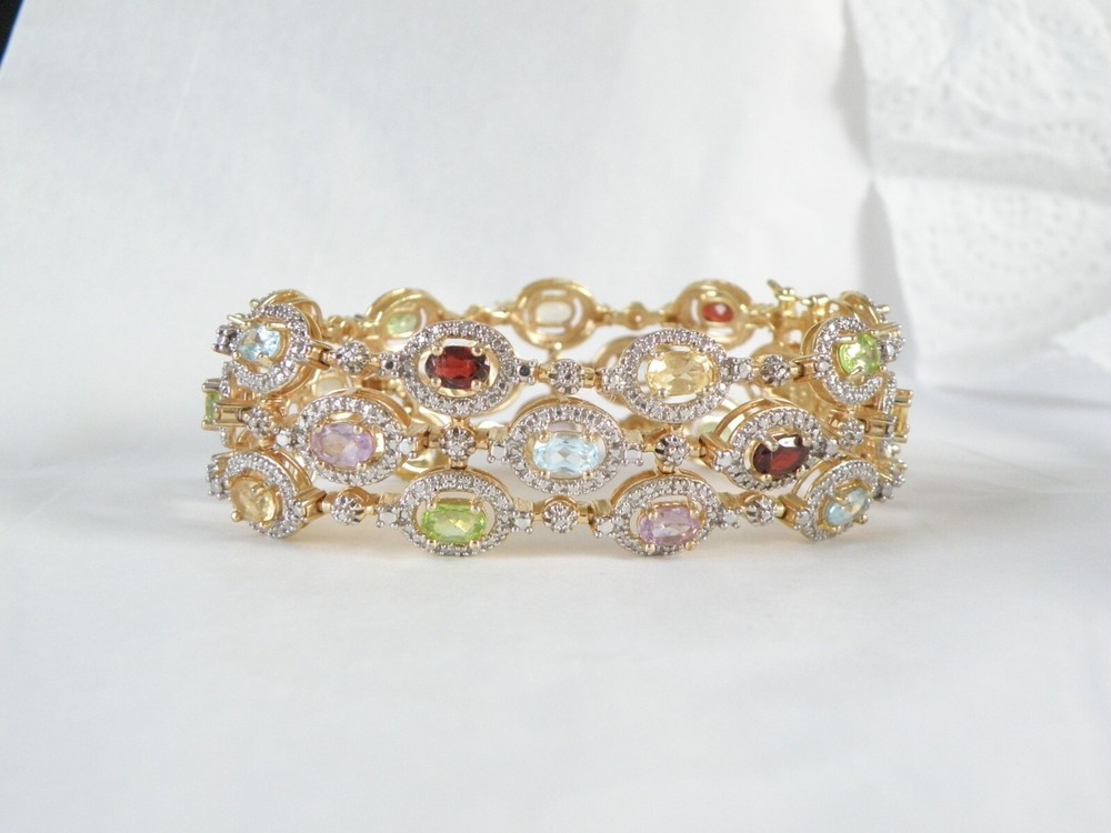 Sterling Silver 925 Gold Gemstone 3-Row Tennis Bracelet 7.5 Inch by Ross Simons