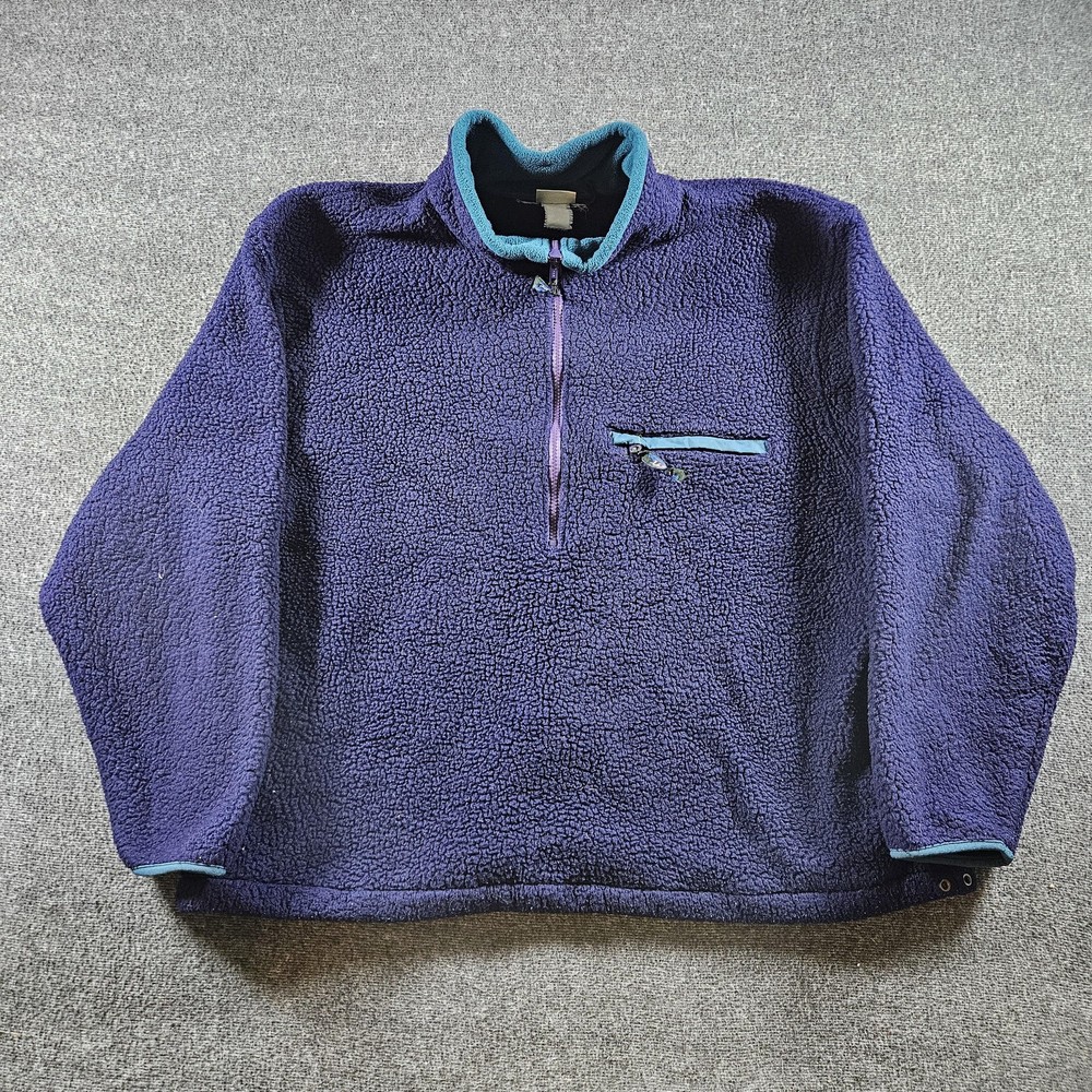 Vintage L.L. Bean Deep Pile Men's XL Purple Fleece 1/4 Zip 90s
