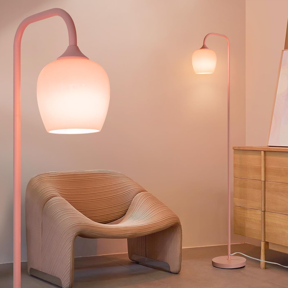 Pink Floor Lamp-Modern Standing Lamp for Living Room Bedroom, Glass Lamp Shad...