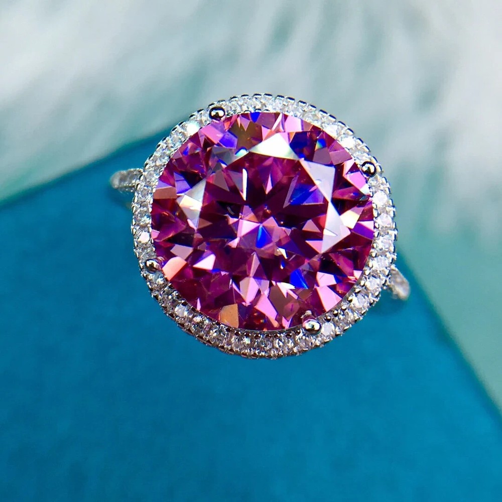 5ct Pink Round Moissanite Floating Pave Band in 10K Gold
