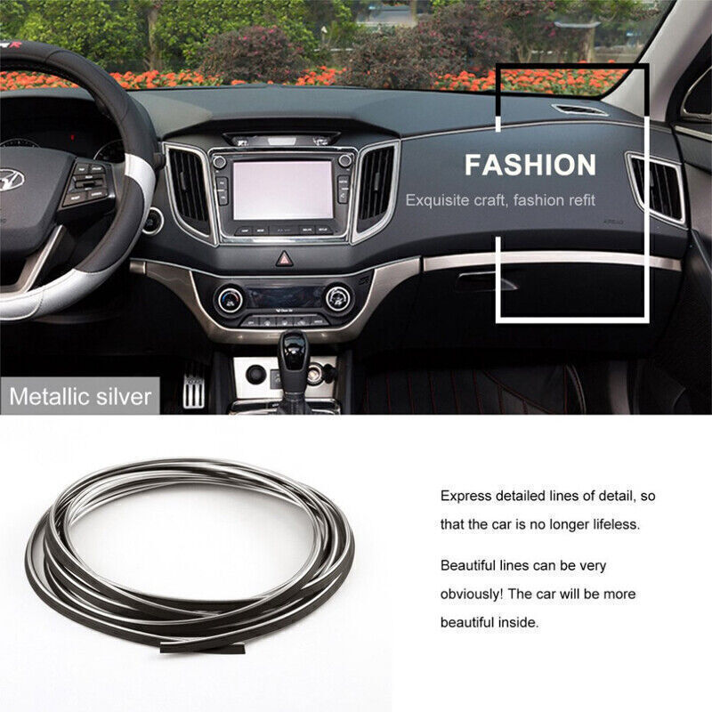 10M Silver Car Interior Edge Gap Line Moulding Trim Molding Strip Side Clip