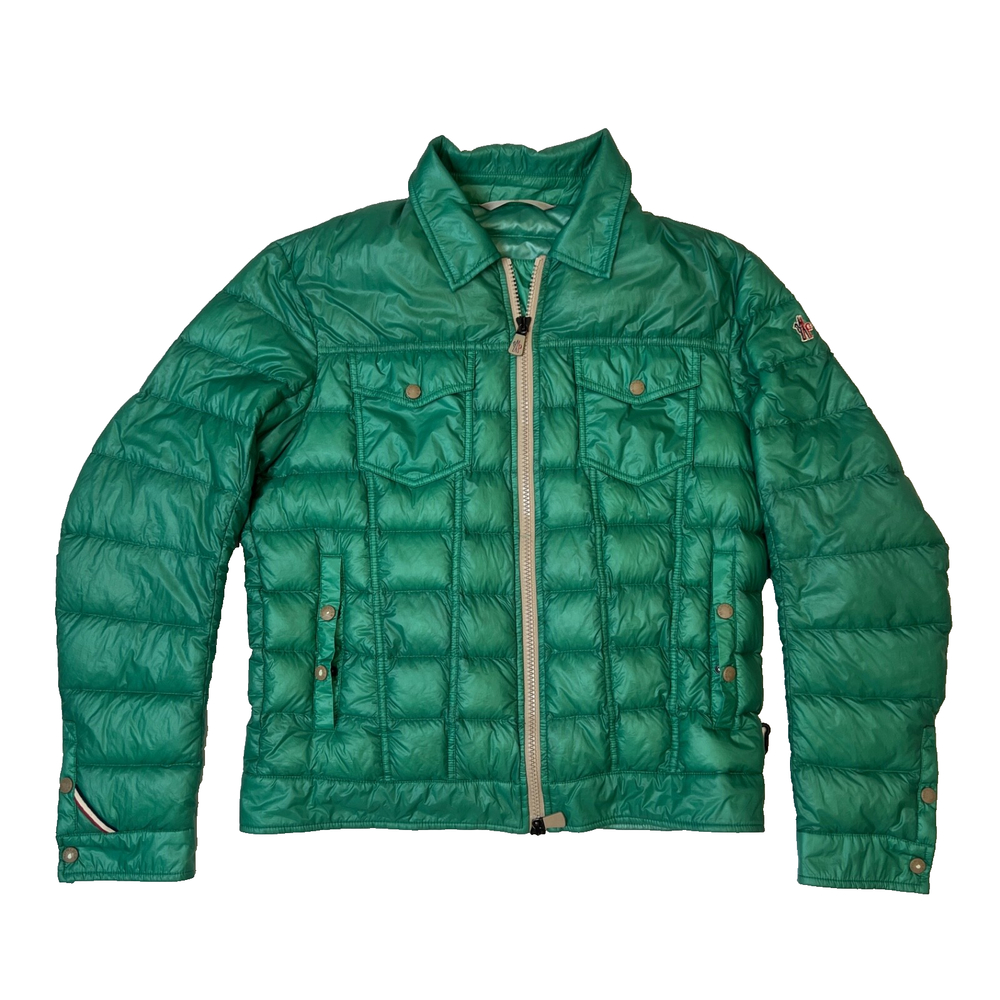 Moncler Mens Green Feather Puffer Jacket Size 5 EU 50 XL Lightweight Down Coat