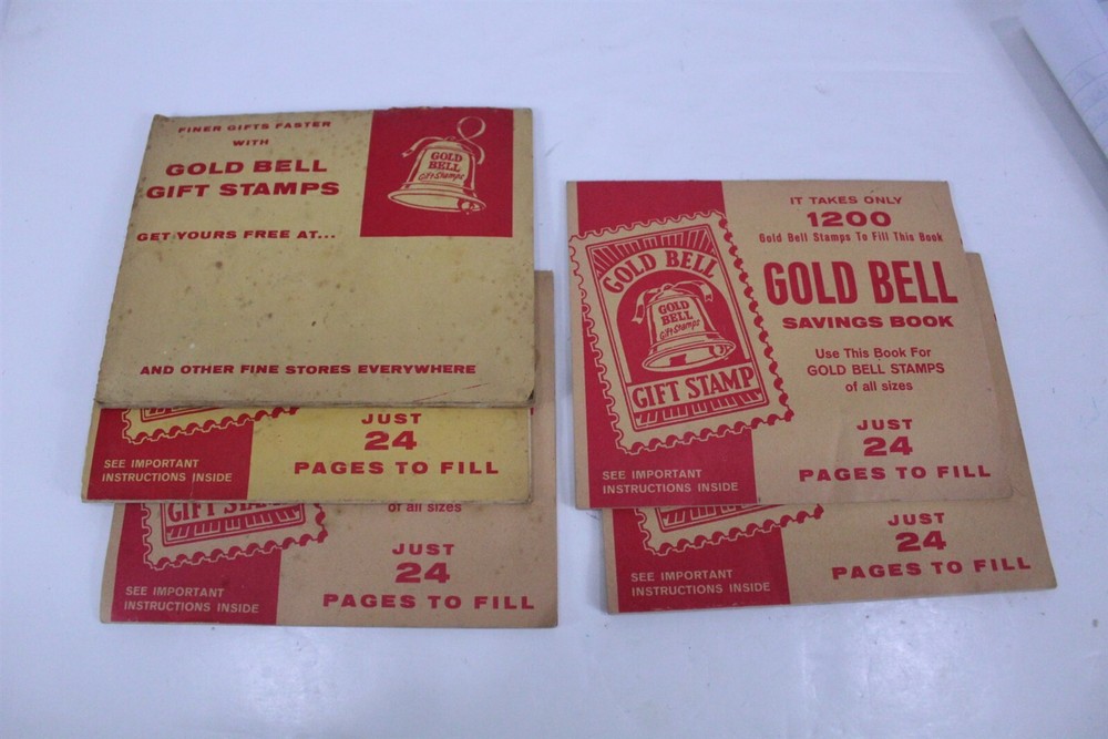 Gold Bell Gift Stamp Savings Stamps Books with Stamps Inside Vintage