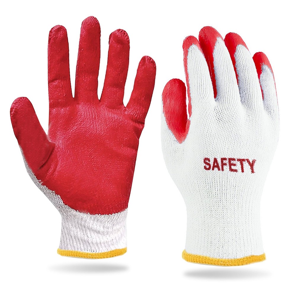 Non-Slip Red Latex Cotton Work Gloves - 10 Pairs Multi-Purpose Nitrile Coated