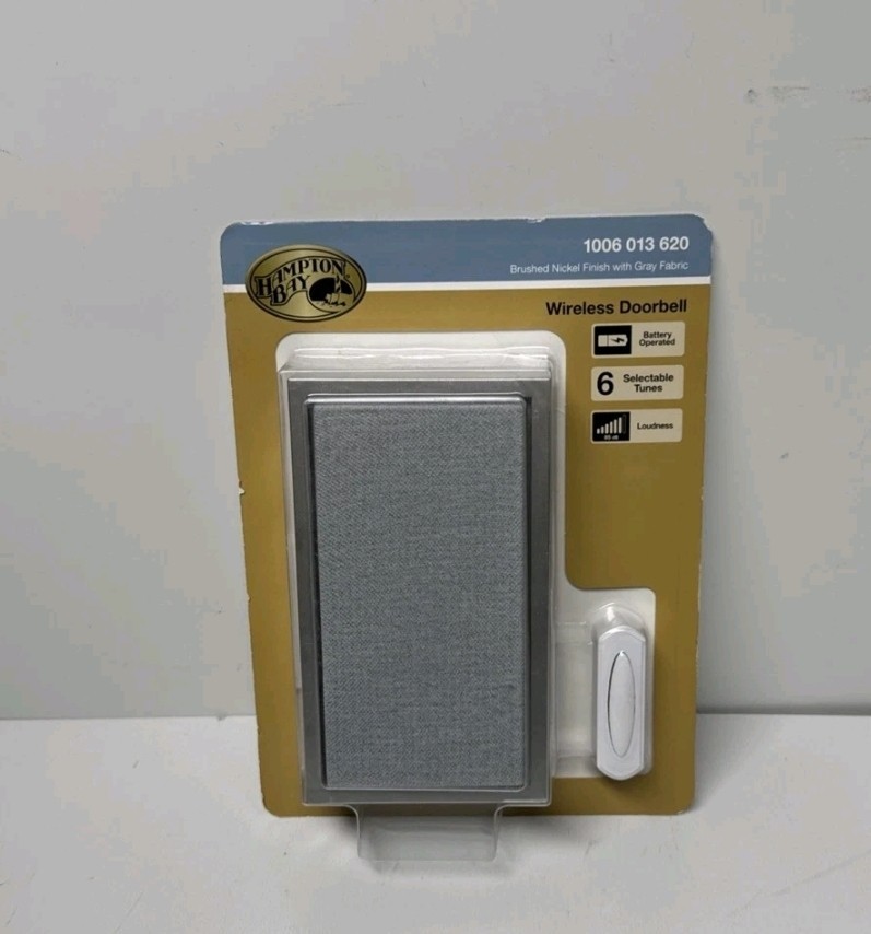 Hampton Bay Wireless Door Bell Brushed Nickel Gray Fabric 1006013620