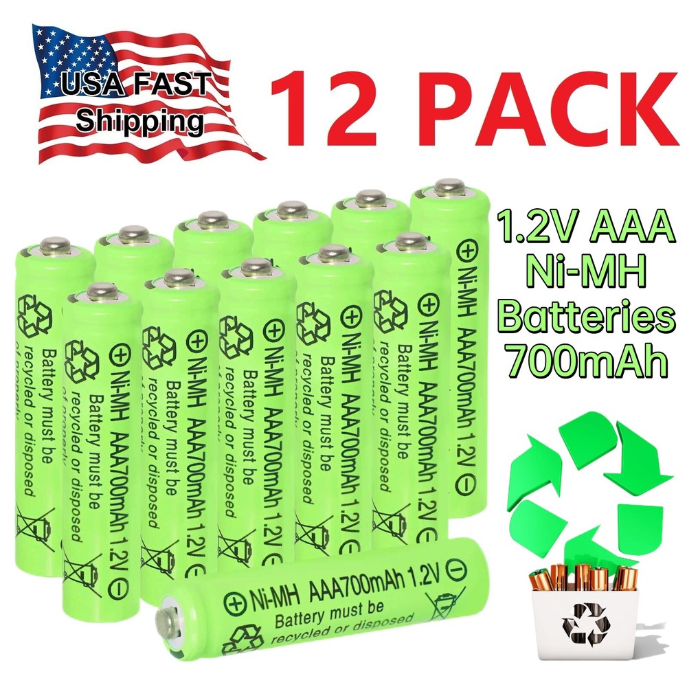 12X 1.2v Ni-MH AAA Rechargeable Batteries 700mAh for Solar Lights PRECHARGED