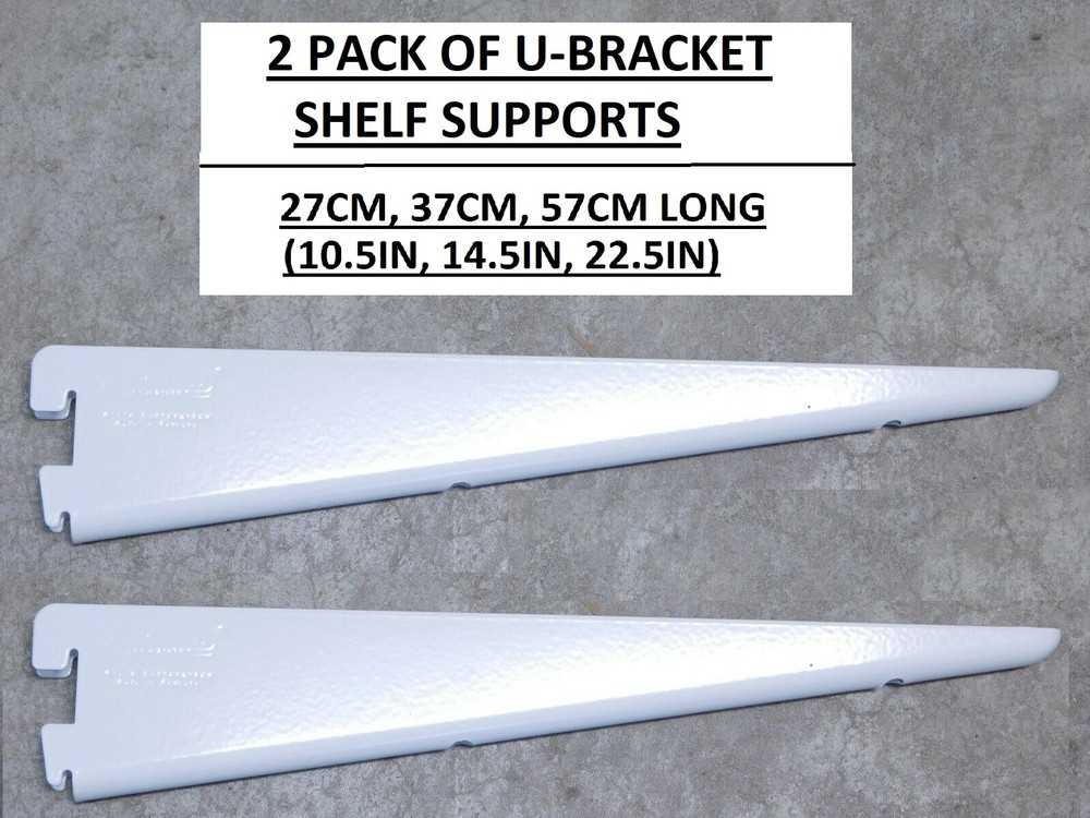 2 PACK! Knape Vogt Element 27cm 37cm 57cm WHITE Double Slot Shelf U-Brackets (ES-image