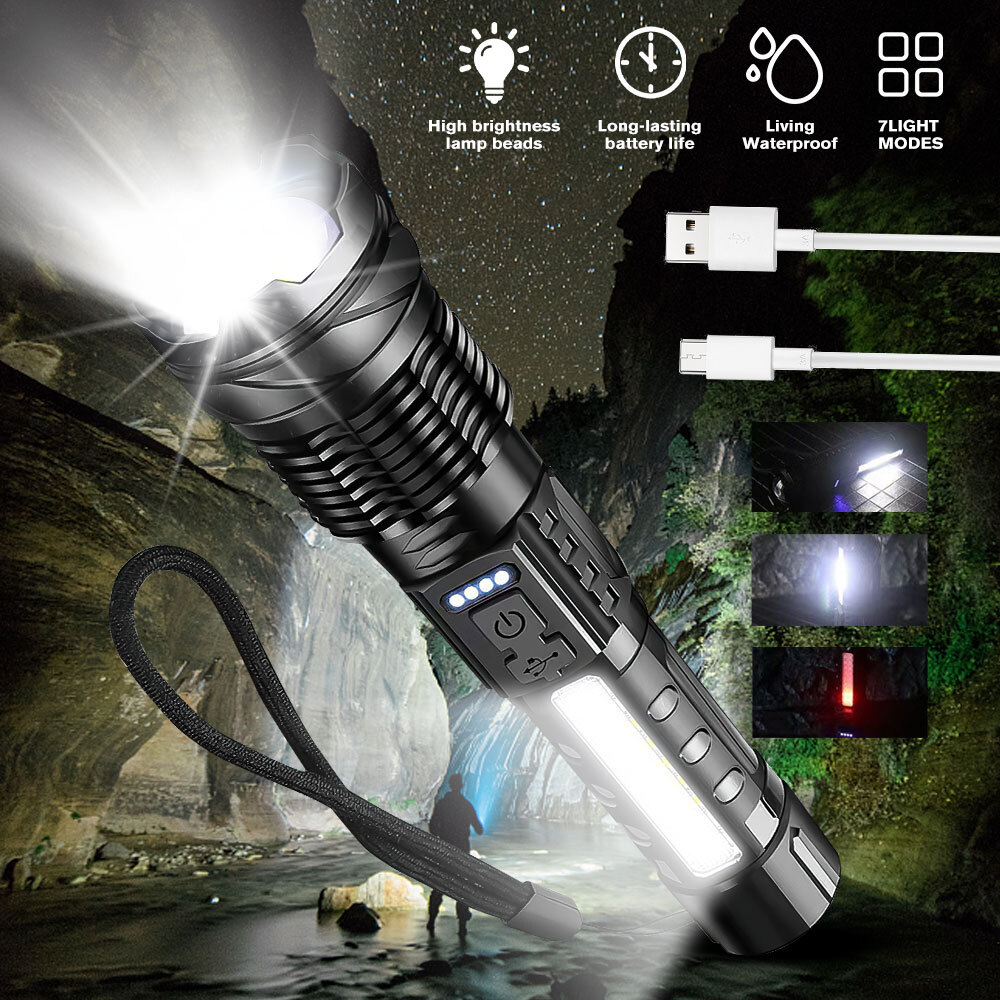 15000000LM Flashlights High Lumens Rechargeable 7 Modes Super Bright LED Flash