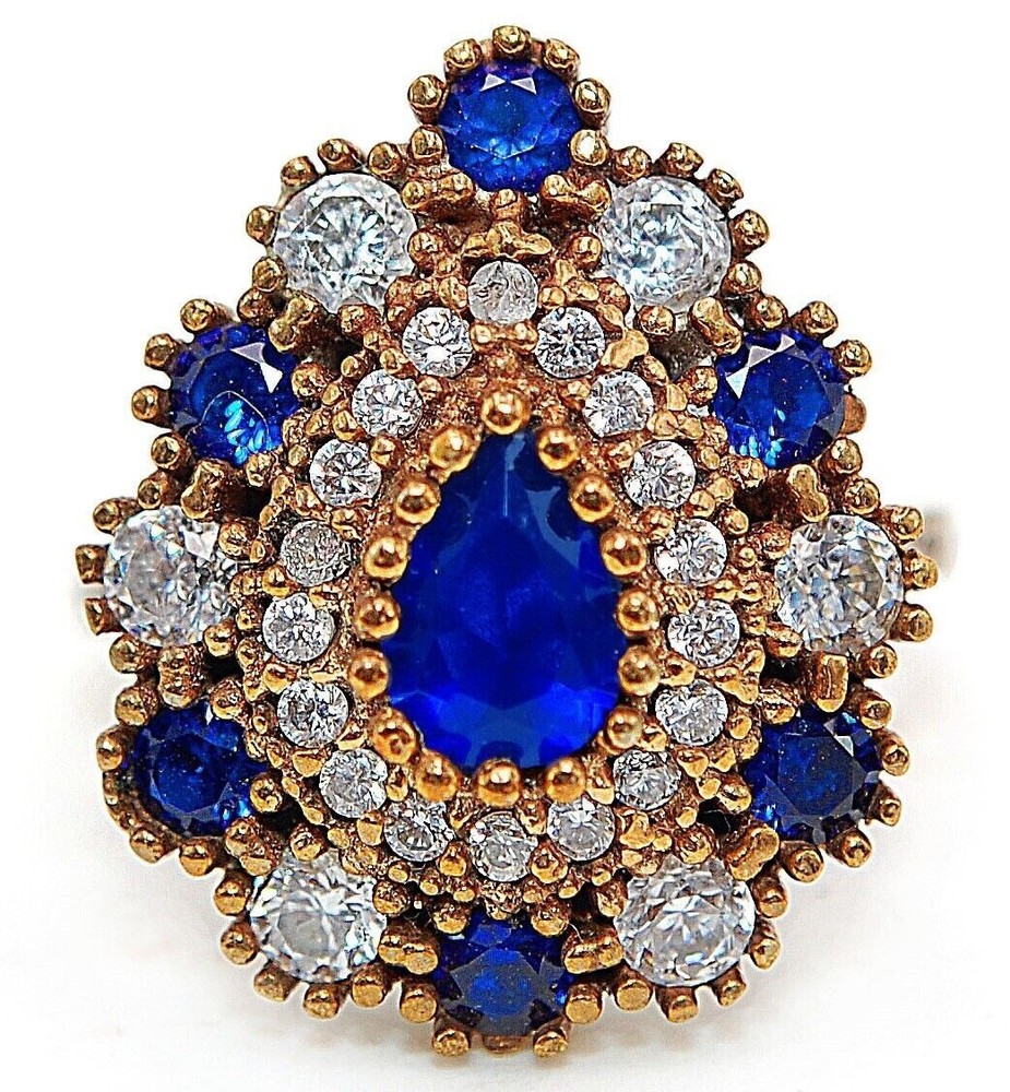 5CT Treated Sapphire Ottoman Empire Style 925 Sterling Silver Ring Size 8 HB2-3