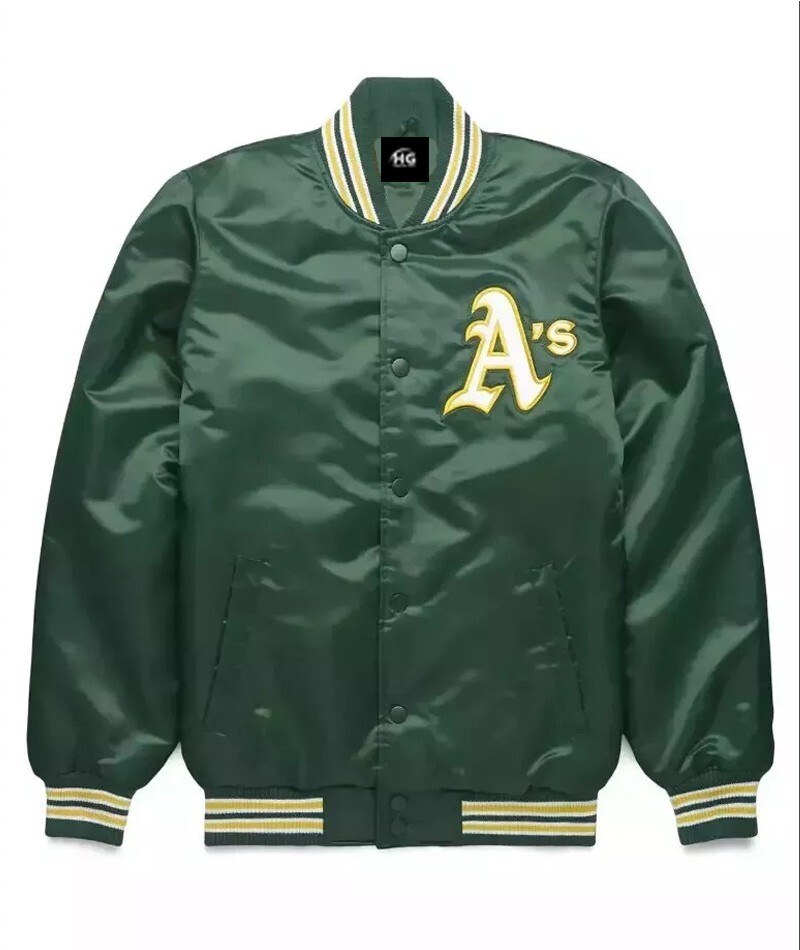 MLB Oakland Athletics Men’s Green Satin Varsity Jacket Baseball Bomber Jackets