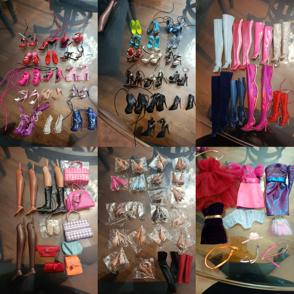 NUFACE Fashion Doll Accessories Lot Dress Boots Shoes Bag Multicolor