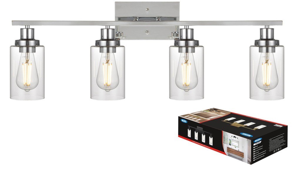 4-Light Bathroom Lighting Fixtures with Clear Glass Shade Chrome Finish, Mode...