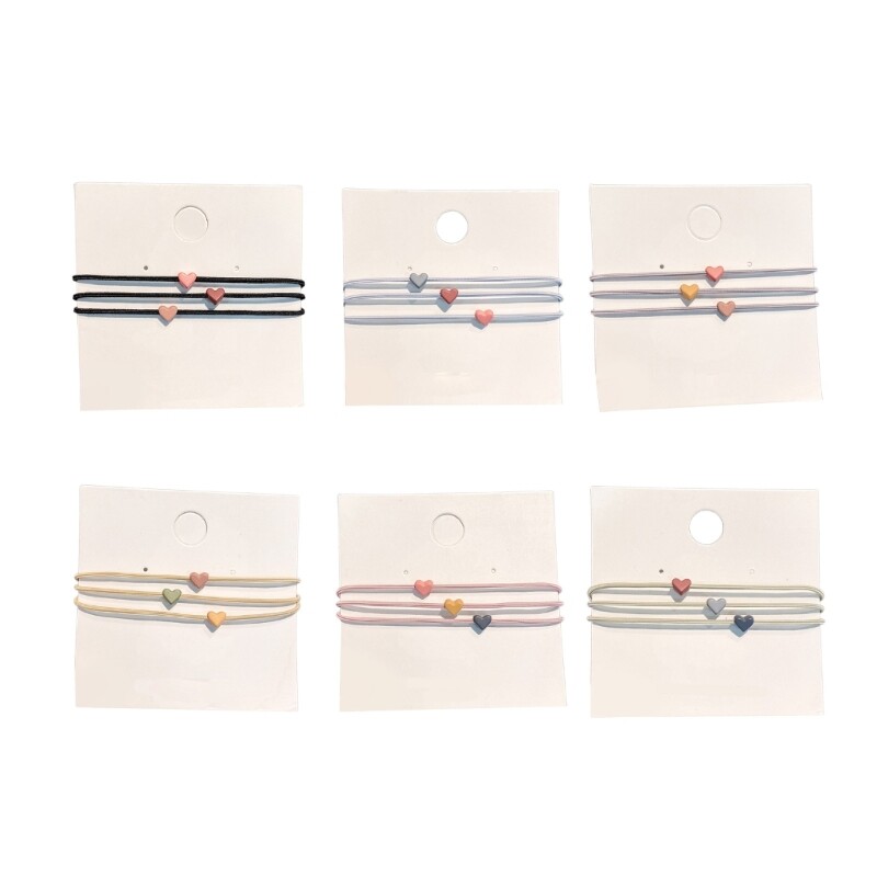 Colorful Heart Braid Hair Rings for Girls - 3PCS Summer Hair Ties  