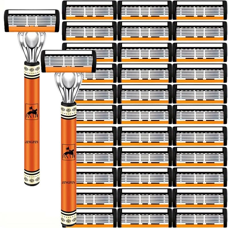 6-layer Safety Razor Set Stainless Steel Men Shaver Sharp Changeable Head Blades