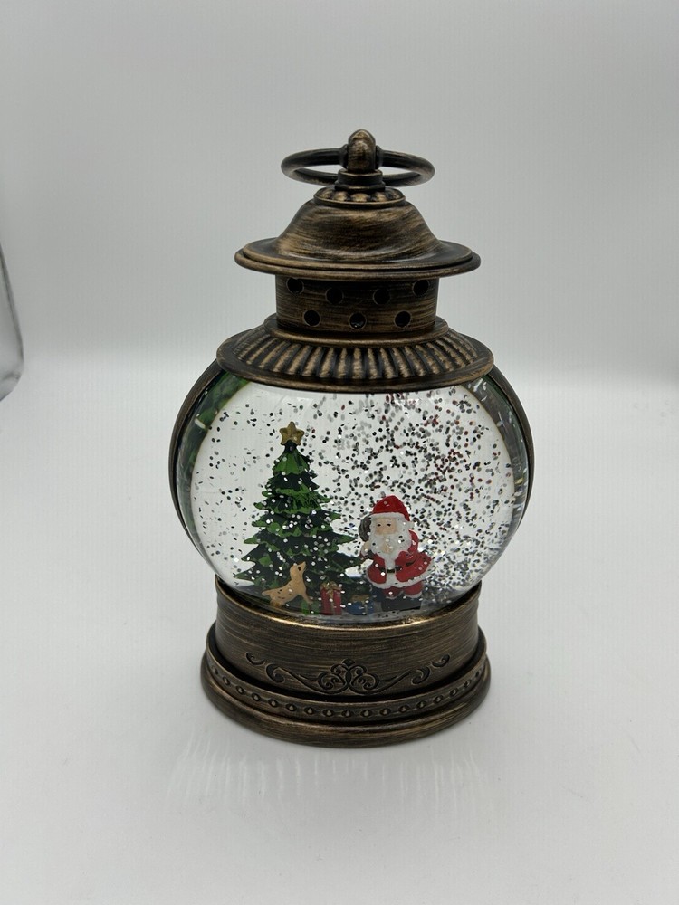 Christmas Snow Globe Lantern with Santa, Puppy, Lights & Music  