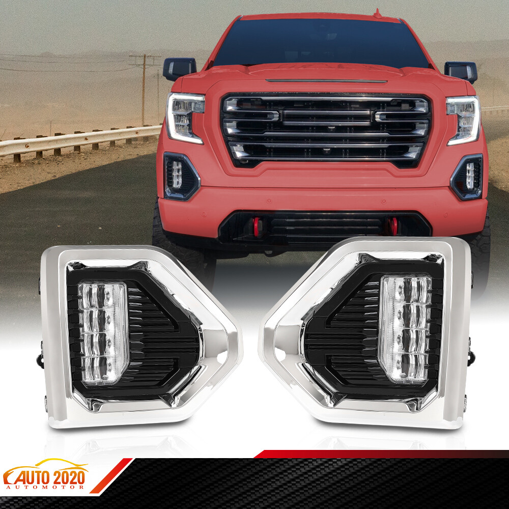 Fog Light Lamp W/Wiring ＆ Chrome Bezels Fit For 19-21 GMC Sierra 1500 Denali LED