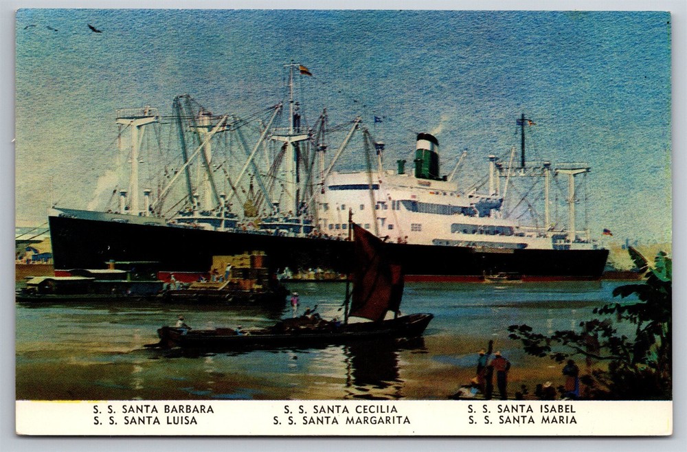 Vintage 1939 Grace Line Santas Cruise Ships Postcard New York to Panama South America G6