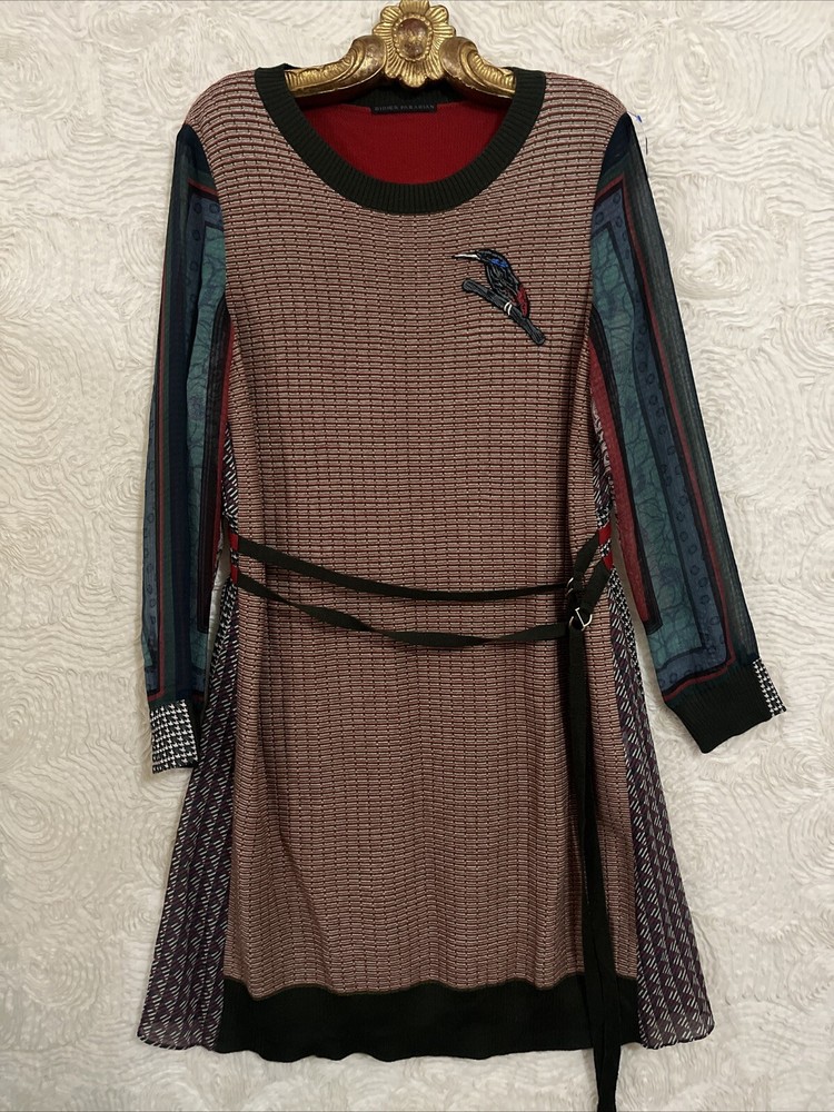 Didier Parkakian Avant Designer Chiffon Knit Patch Long Sleeves Dress Womens L