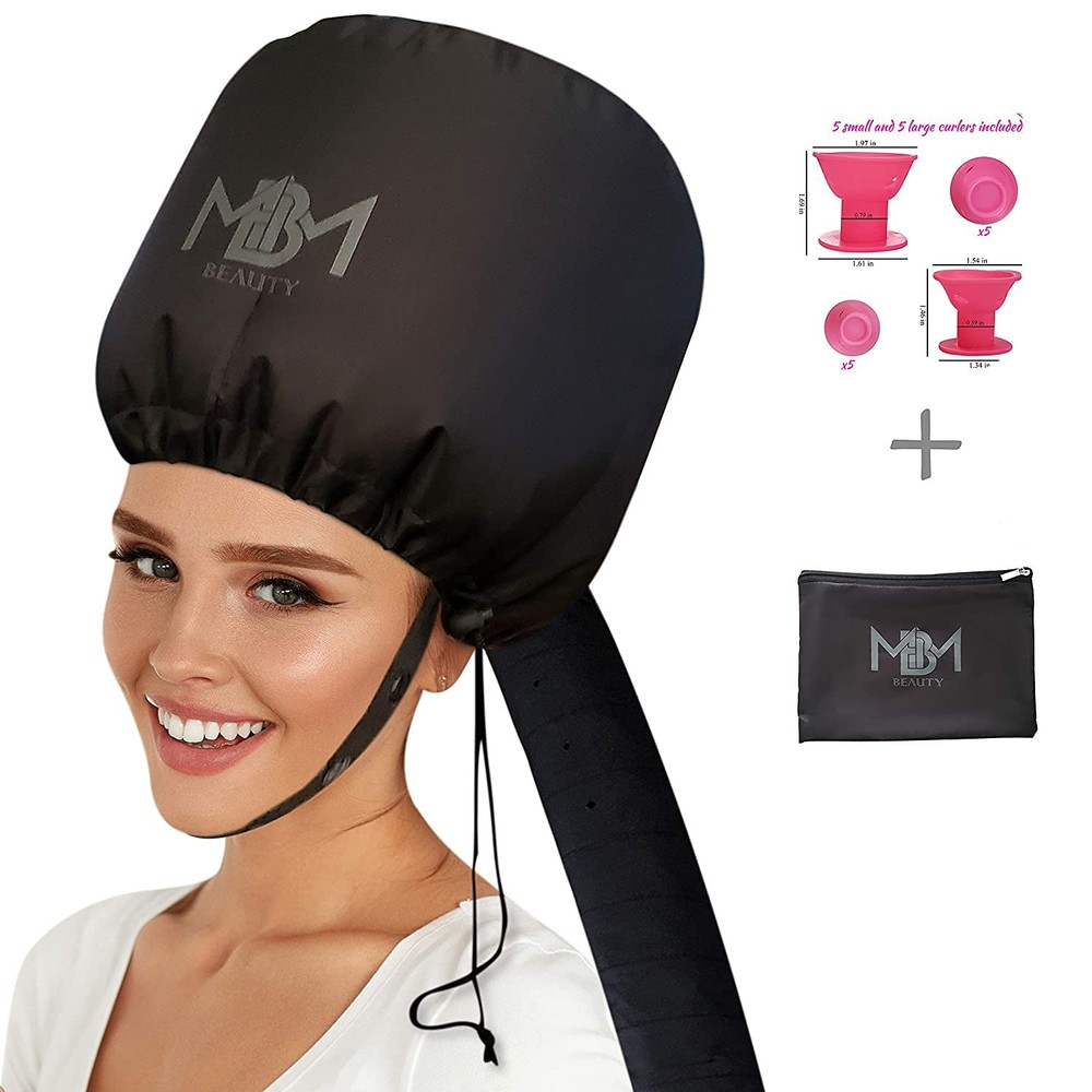 Bonnet Hair Dryer Attachment with 10 Silicone Hair Curlers Extra Large Adjustable  
