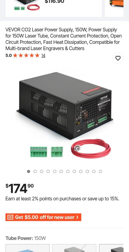 VEVOR CO2 Laser Power Supply for 150W Laser Tube Laser Engravers and Cutters