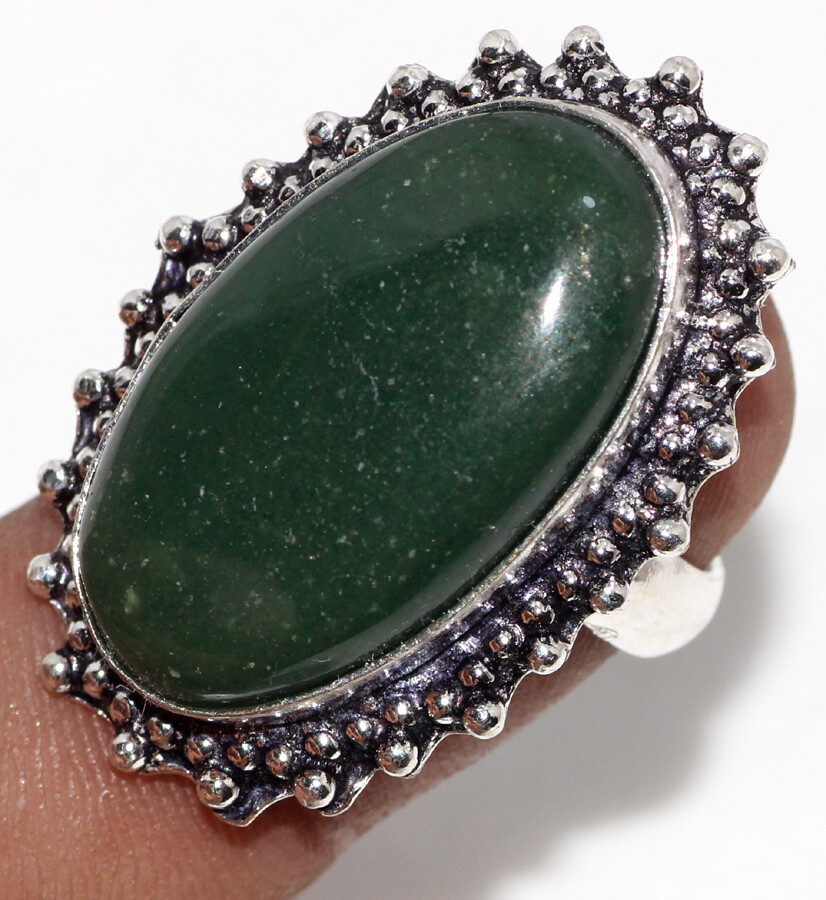 Nephrite Jade 925 Silver Gemstone Ring Size 6 Aesthetic Jewelry JW