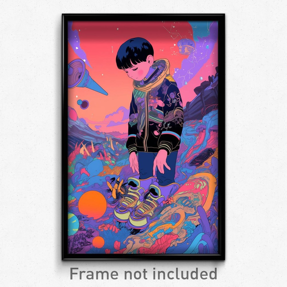 Retro Film Print of Boy Feeling Greed with Colorless Footwear Bow