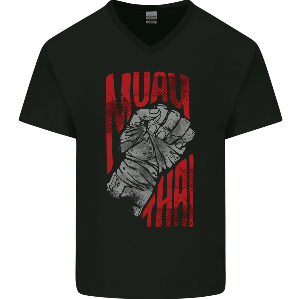 Muay Thai Fighter Fist MMA Martial Arts Mens V-Neck Cotton T-Shirt