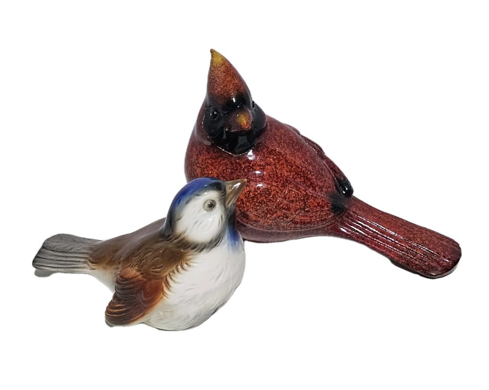 Goebel Male Cardinal and Sparrow Resin Sculpture Home Decor Set  