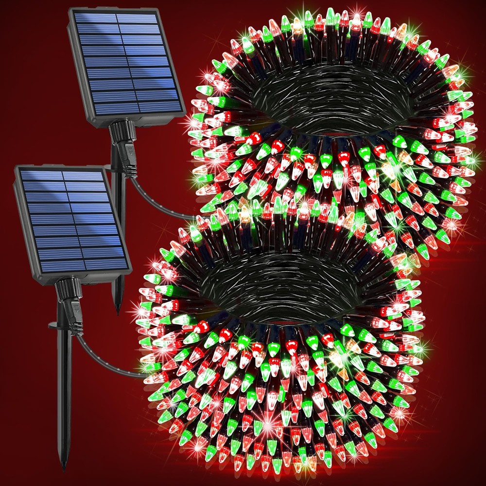 2-Pack 600 LED Solar String Lights 200FT Waterproof Outdoor Garden Party Decor