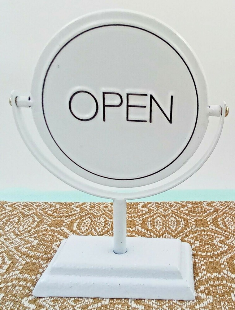 Enamel Metal Flip Sign Stand Open Closed Kitchen White with Black Letters 7.5