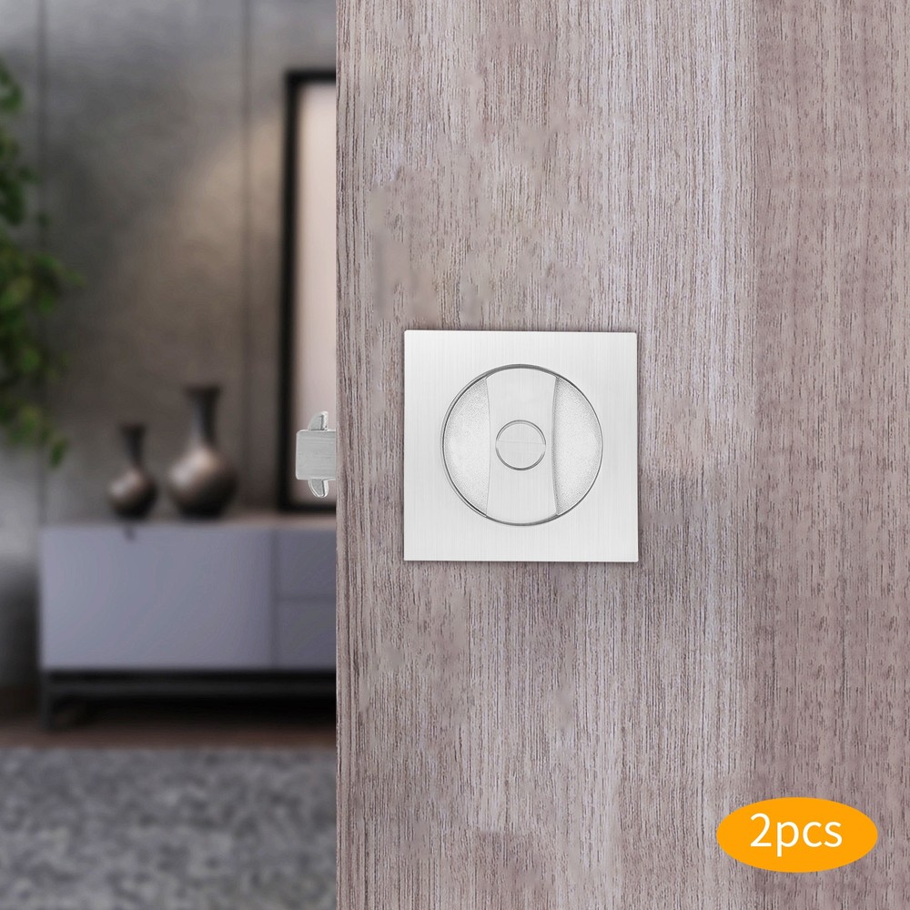 2PCS Silver Pocket Door Lock Kit with Square Knobs 2.56x2.56 Inch