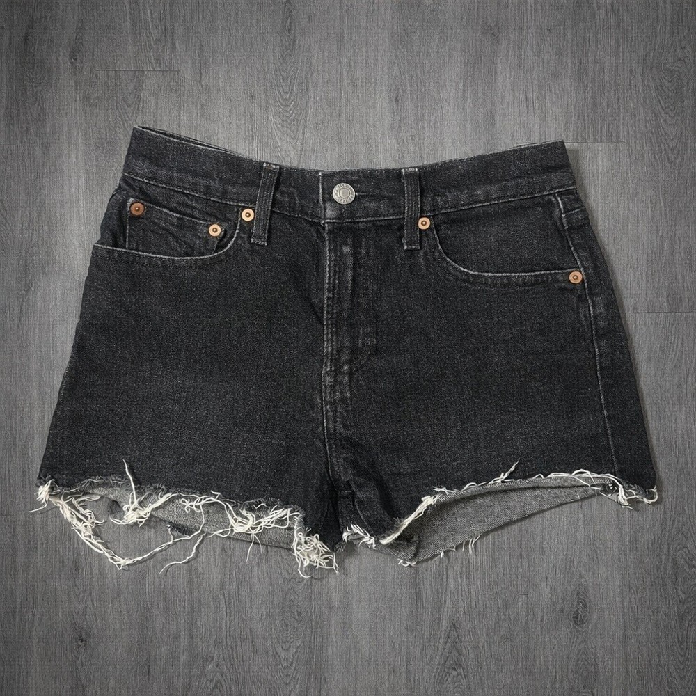 Lucky Brand Womens High Rise Denim Shorts Black Raw Hem Relaxed Fit Size 0/25