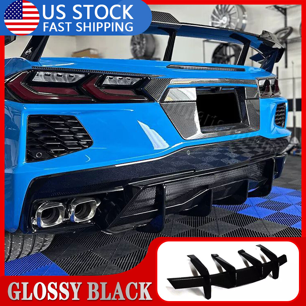 Rear Bumper Diffuser Add-On Fin Lip For 2020-24 Corvette C8 Z51 STG Glossy Black