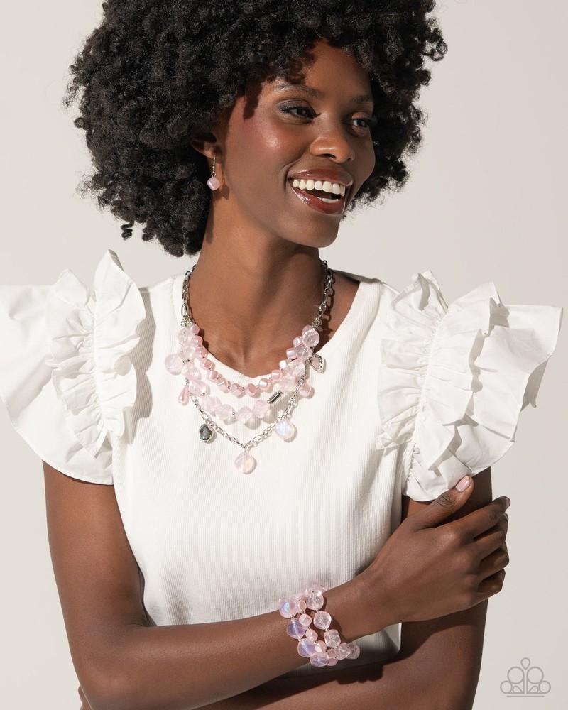 New Paparazzi Jewelry-Cubed Cameo Necklace/Bracelet-Pink