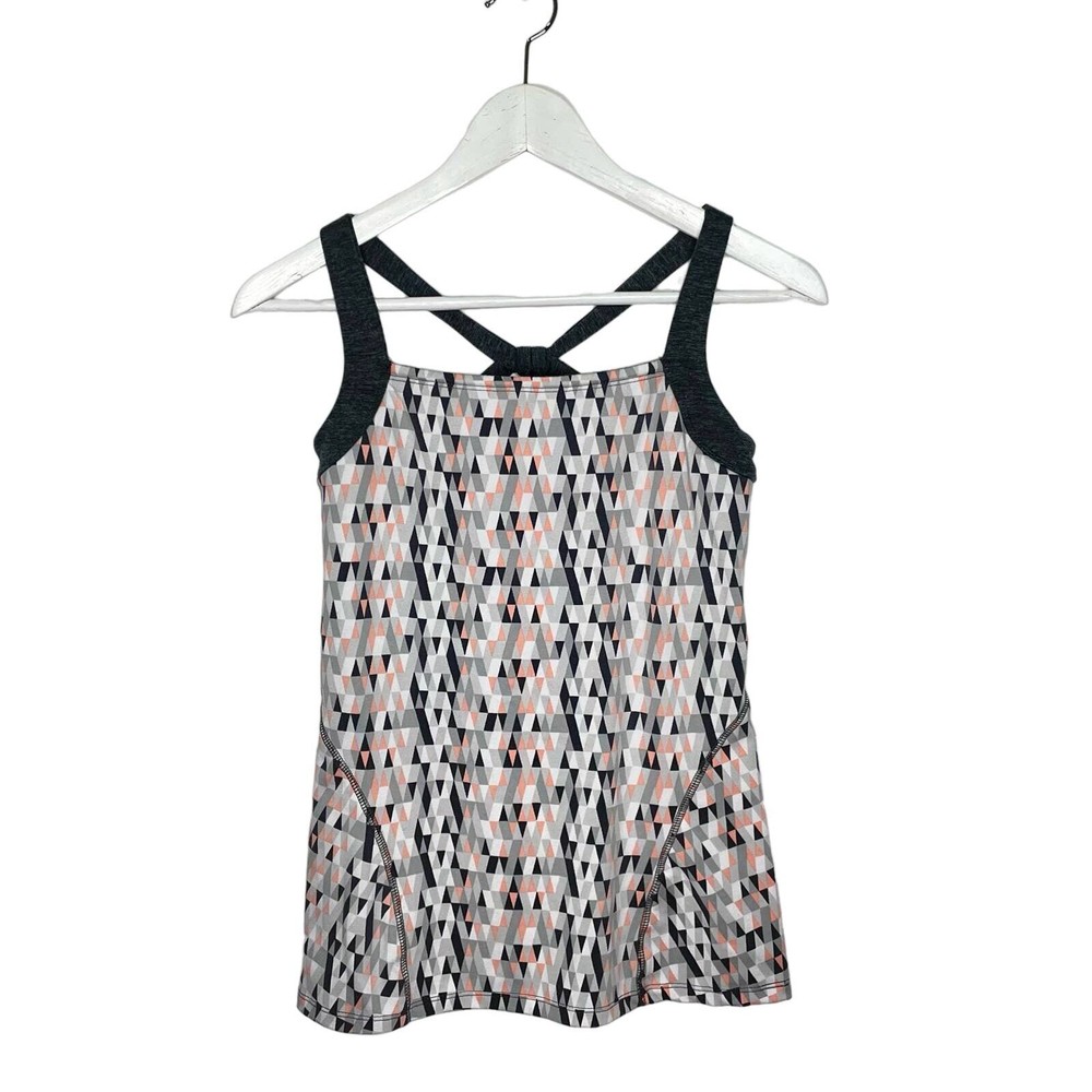 SOYBU Women's Gray White Pink Geometric Built in Bra Workout Tank Top Sz S